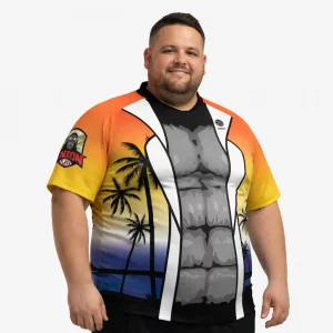 camiseta rugby playa Moguer Rugby Union con diseño tropical