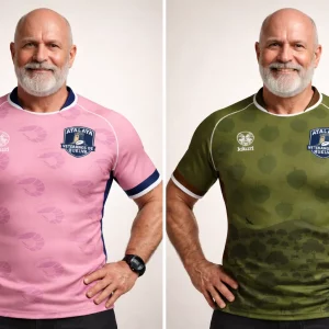 camiseta rugby Atalaya Veteranos Huelva reversible con diseños rosa y verde